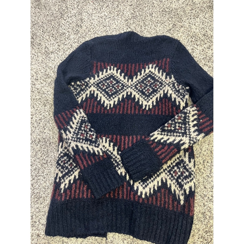 Hollister Fair Isle Geometric Knit Open‎ Front Cardigan Sweater Navy Burgundy XS - Picture 9 of 9
